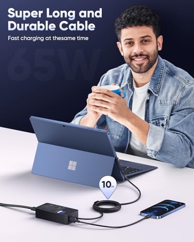 65W Surface Pro Laptop Charger, for Surface Pro X, 11, 10, 9, 8, 7, 6, 5, 4, 3; and Surface Laptop 7, 6, 5, 4, 3, 2, 1; and Surface Book 1, 2, 3; and Surface Go 1, 2, 3; Series Tablets