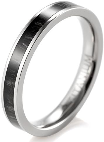 SHARDON Women's 3mm Titanium Ring with Ebony Wood Inlaid Size 5