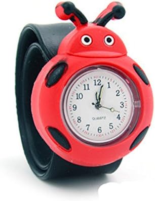 JILITE Kids' Animal Ladybird Black Rubber Clap On Hand Slap Wrist Watch For Boys Girls