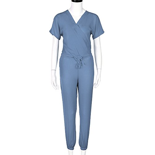 Chanyuhui Jumpsuits for Women Solid V Neck Long Pants Bandage Clubwear Romper Jumpsuit Bodysuit (L, Blue)