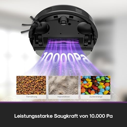 E20 Evo Plus Saugroboter mit Wischfunktion Absaugstation beutelloser, Saugroboter 10000 Pa, Saug Wischroboter mit Selbstentleerung, Anti-Wickel für Tierhaare, Hartböden, Teppiche