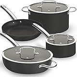 Dealz Frenzy Induction Cookware Set,Cooking Pot and Pan Set,Tri-Ply Stainless Steel Non-Stick Copper Pots, Rustproof & Oven & Dishwasher Safe, PFOA Free, FDA, 8-Piece Rose Gold