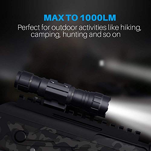 CISNO Tactical Flashlight L2 LED 1000 Lumen Battery and Charger Included with Quick Release Offset Mount Pressure Switch for Rail, Hunting Outdoor Matte Black