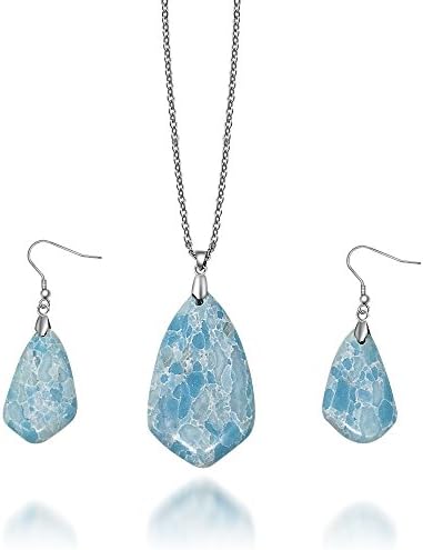 Agate Dangle Fashion Pendant &amp; Necklace and Earrings jewelry set for Women (Light Blue（rhombus))