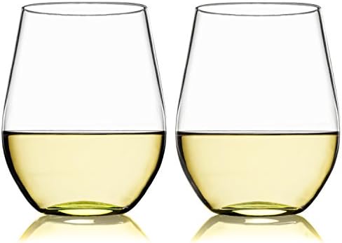 KATYK Unbreakable BPA Free Clear Plastic Stemless Wine Glasses, 19 Ounce, Set of 4