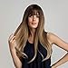 Long Brown Wigs with Bangs Luckyfine Long Straight Synthetic Wig, Brown Tawny Ombre Natural Looking Wigs Cosplay Party Halloween Cosplay Costume Wig for Women Girls Dress Dating-22''