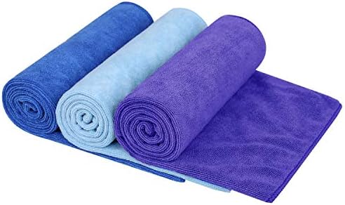 Sport Towel Travel Towel by 100% Microfiber Hand Towel Gym Towel Beach Towel - Fast Drying - Many Colors - Camping - Gym - Swim - Surf 3 Pack 16 Inch X 32 Inch Dark Blue Light Blue Purple