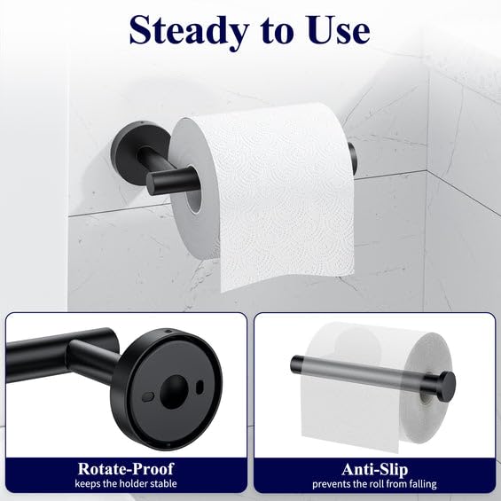 Kitsure Toilet Paper Holder Wall Mount Sturdy Round Matte Black