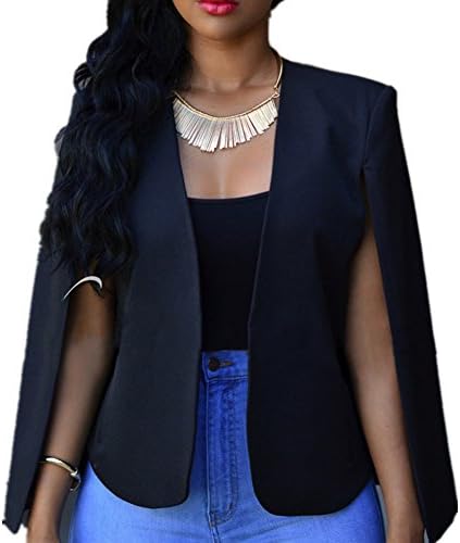 Cresay Women's Open Slit Sleeve Suit Casual Cape Blazer Jacket