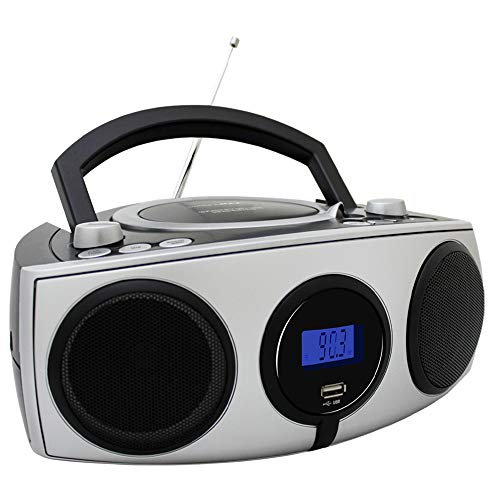 HANNLOMAX HX-325CD Portable CD/MP3 Boombox, AM/FM Radio, Digital Radio Frequency, Bluetooth, USB Port for MP3 Playback, LCD Display,Aux-in (Silver_Black)