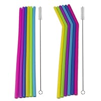 QIANLONG Reusable Silicone Straws, 12 Pcs Extra Long Flexible Colorful Drinking Straws with 2 Pcs Cleaning Brushes Best for 20 30 oz Tumblers, Boba, Smoothies(Style 01)