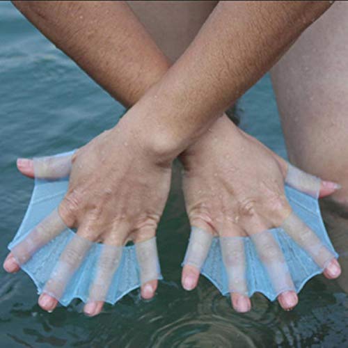 Bonlting Blue 1 Pair Swimming Fins Flippers HydraHand Frog Swim Gloves Silicone Hand Paddles Swim Palm Finger - Kids Men Women Training - L Size