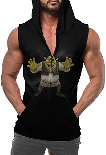 Classic Animated Film Shrek Logo Mens Sleeveless Hoodie Zip-up With Pocket