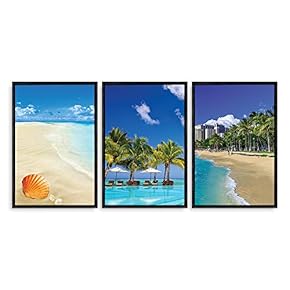Framed Canvas Wall Art - Romantic Beach - Canvas Prints Home Artwork Decoration for Living Room,Bedroom - 16"x24"x3 Panels