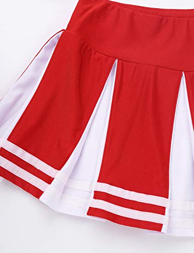 winying Girls 2PCS Cheerleading Costume Sleeveless Top with Knife Pleated Mini Skirt Outfit Set Red+White 6 (S)