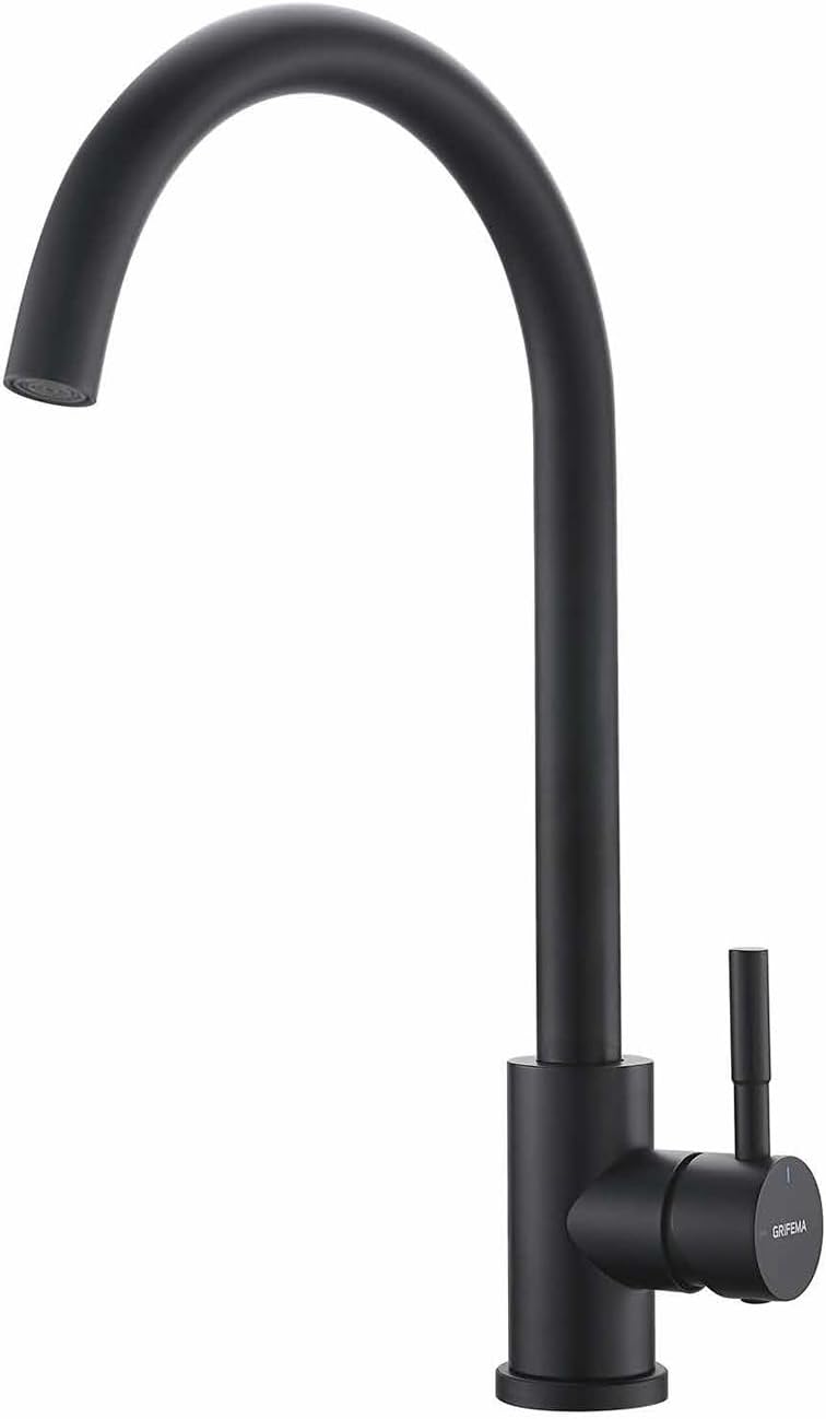 GRIFEMA G4008B Black Kitchen Tap 360° Spout Hot Cold Mixer Stainless Steel 3/8