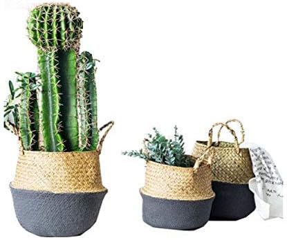 CENGOODNatural Seagrass Woven Basket Bin Hamper Collapsible with Handles for Storage Plant Pot XL(26 x 36cm)