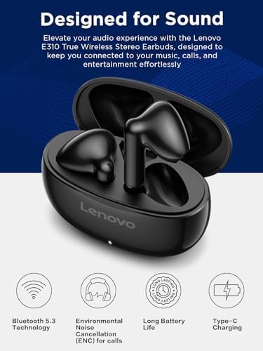 Auriculares E310 True Wireless Stereo (Inalámbricos, Sensor Táctil, Puerto Type-C, 10 M Distancia de Transmisión, Cancelación de Ruido Ambiental, Bluetooth 5.3) – Color Negro