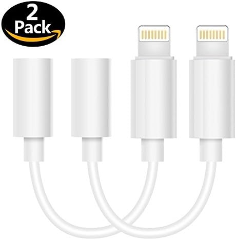 Adapter ,(2 pack) Lampari lightning to 3.5mm headphone jack aux adapter for iPhone 7 / 7 Plus -(iOS 10.2 ,10.3) White