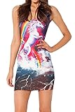 Pink Queen® Womens Stretchy 3d Digital Print Low-cut Bodycon Mini Tank Dress