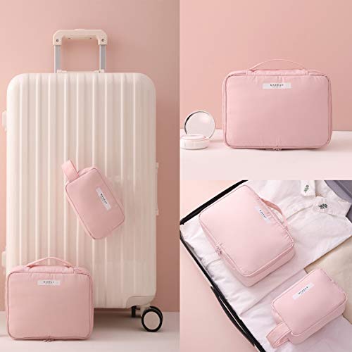 2 Pieces Makeup Bag Travel Toiletry Bag Organizer,Waterproof Multifunction Make-up Bags Portable Large Cosmetic Brush Pouch With Handle Zipper Storage Case for Women with Inner Pouch,Pink 7 2 Pieces Makeup Bag Travel Toiletry Bag Organizer,Waterproof Multifunction Make-up Bags Portable Large Cosmetic Brush Pouch With Handle Zipper Storage Case for Women with Inner Pouch,Pink