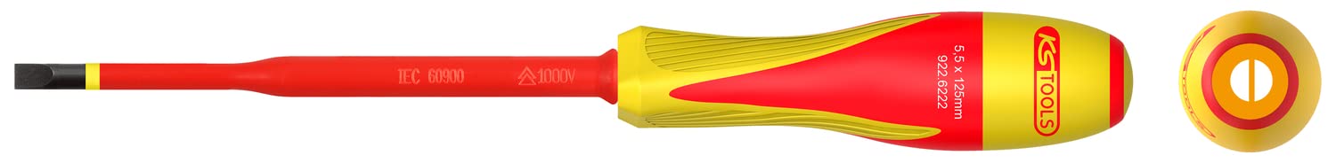 KS Tools 922.6222 Screwdriver 922.622 Slotted Screwdriver 5.5 x 125 mm Insulated Materials 1000 V for Electrical Clamps Steel S2 Burnished Tip