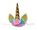 Unicorn Horn With Flower Dressing Headband Birthday Decoration, For Fancy Dress Girl Party Decoration (Gold)