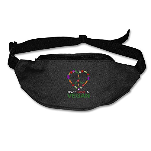 Ada Kitto Peace Love Vegan Mens&amp;Womens Lightweight Travel Waist Bag For Running And Cycling Black One Size