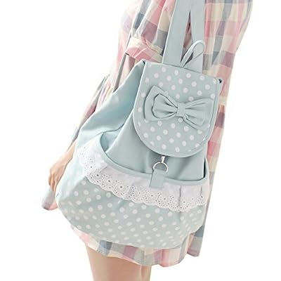 DGQ Kawaii Backpack Canvas Blue w/White Polka Dots School or Work Cute for All DGQ Kawaii Backpack Canvas Blue w/White Polka Dots School Or  main image 4
