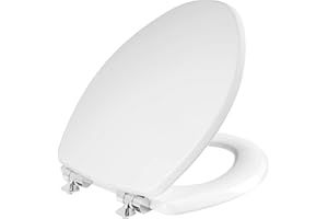 Mayfair Bennett Toilet Seat with Chrome Hinges, Slow Close Wood Seat, Secure Metal Hinges, Easy Install, Made in USA, Elongated, White