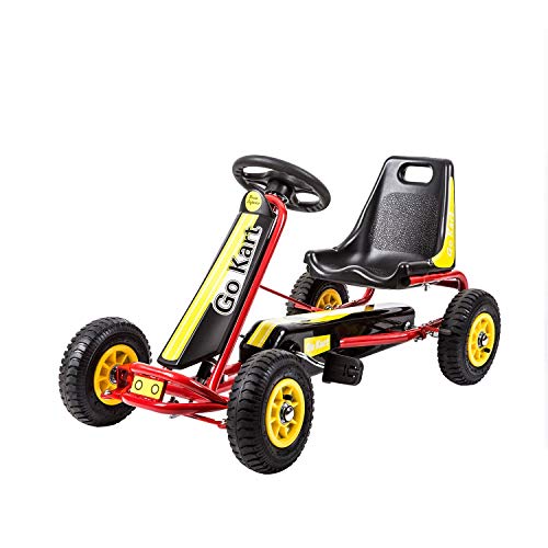 Kinbor Racing Pedal Go Kart, Kids 4 Wheels Riding Car Crazy Cart with Adjustable Seat
