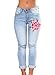 Sidefeel Women Rose Embroidered High Waist Ripped Denim Skinny Jeans