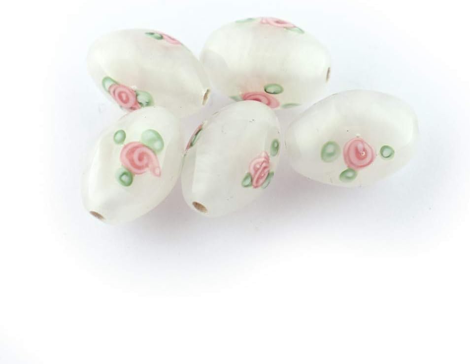 13 x 9mm Czech Lampwork Glass Flower Drop Bead White Qty 12
