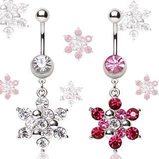 316L Surgical Steel Navel Ring with Snowflake Dangle;Fuchsia;Sold individually
