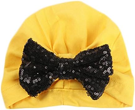 Toddler Girls Turban Knot Bow Hat Cap Cute Sequin Bohemia Head Wrap for Photograpy (Yellow)