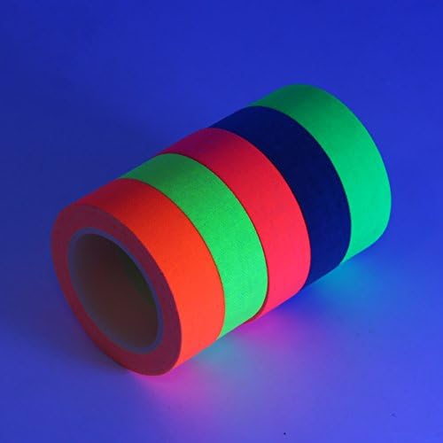 UV Blacklight Tape - Neon Gaffer Cloth Tape (Matte Finish)- 5Pack - 164 Feet Total (0.59 in x 16.4 ft Per Roll) - Reactive Fluorescent Tape - Neon Blacklight Tape - Multicolor