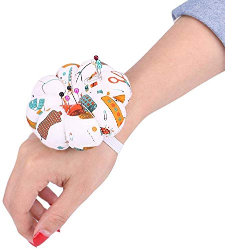 Pin Cushion, Floral Pumpkin Design Wrist Wearable Storage Pillow for Needlework Sewing Gift 3.93 Inch 3.93 Inch for Crafters Embroiderers Quilters