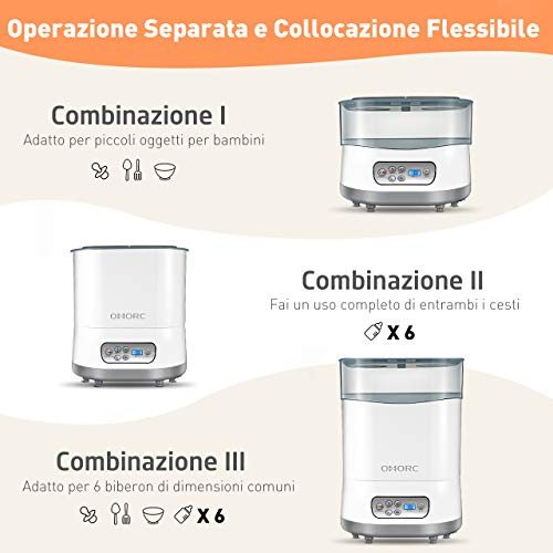 Sterilizzatore Biberon, a Vapore Elettrico&Asciugatura, Multifunzionale 6 In 1, Per 6 Biberon, Spegnimento Automatico, LCD Touch-Screen, Controllo Tempo Preciso