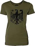 Big Texas German Eagle (Black) Womens Combed Cotton T-Shirt, Olive, S