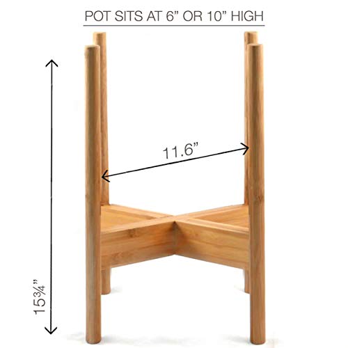Fox & Fern Mid-Century Modern Plant Stand - Bamboo - EXCLUDING 12" White Ceramic Plant Pot