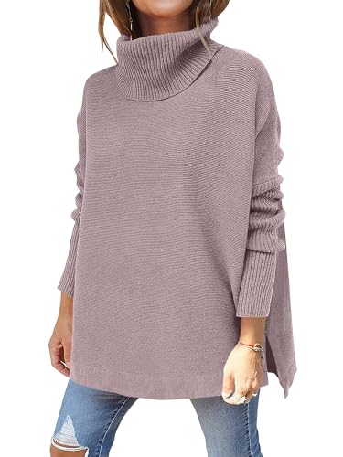 ANRABESS Women's Oversized Turtleneck Batwing Sleeve Spilt Casual Loose Knit Tunic Pullover Sweater Tops 2025 Fall Outfits