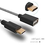 GTcoupe Fabric Braided Gold Plated 4.5 Inch USB Type C to USB A FeMale OTG Support 3A Fast Charging Cable Adapter