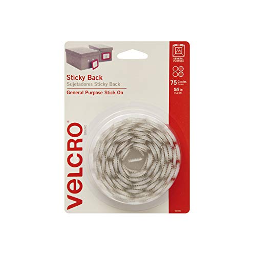 VELCRO Brand - Sticky Back Hook and Loop Fasteners | Perfect for Home or Office | 5/8in Coins | Pack of 75 | White