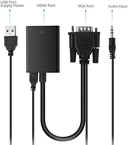 VGA to HDMI Output, HLTIT HD 1080p TV AV HDTV Video Cable Converter Adapter Plug and Play with Audio for HDTVs, monitors, displayers,Laptop Desktop Computer