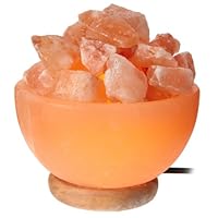 WBM Himalayan Glow Hand Carved bowl Natural Crystal Himalayan Salt Lamp With Crystal Chunks, Genuine Neem Wood Base, Bulb And Dimmer Control