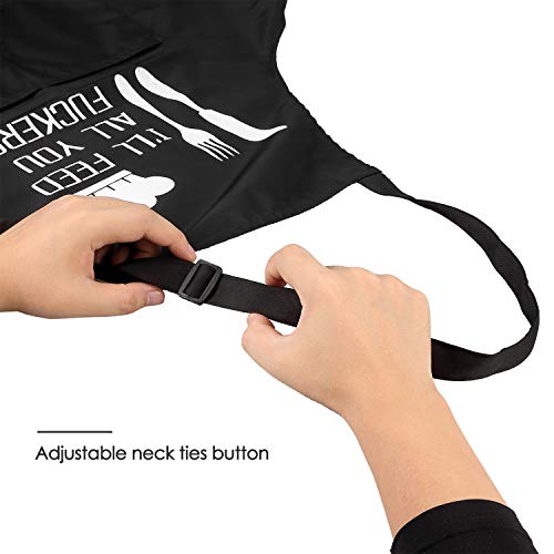 Funny Cooking Black Apron for Men & Women with 2 Tool Pockets Adjustable Neck Strap Waterproof and Oil Proof Best for Kitchen Cooking, Grilling, Baking, Gardening (Black-one)