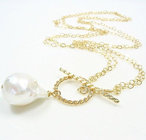 Large Baroque Cultured Freshwater Pearl Toggle Necklace 14K Gold Filled 20 Inches