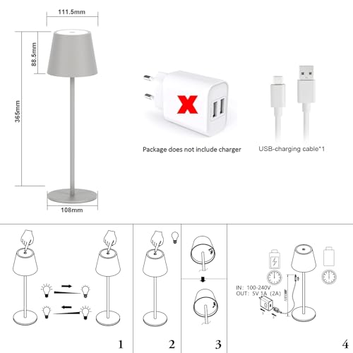 Klighten 2 Pieces LED Dimmable Blue Wireless Desk Lamp, Rechargeable Indoor/Outdoor Battery Powered Table Lamp with USB-C, Warm Light 3000K, Aluminium, Waterproof IP54