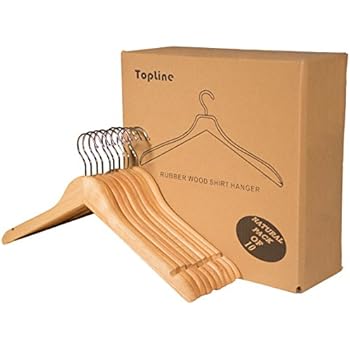 Topline Classic Wood Shirt Hangers - Natural Finish (10-Pack)