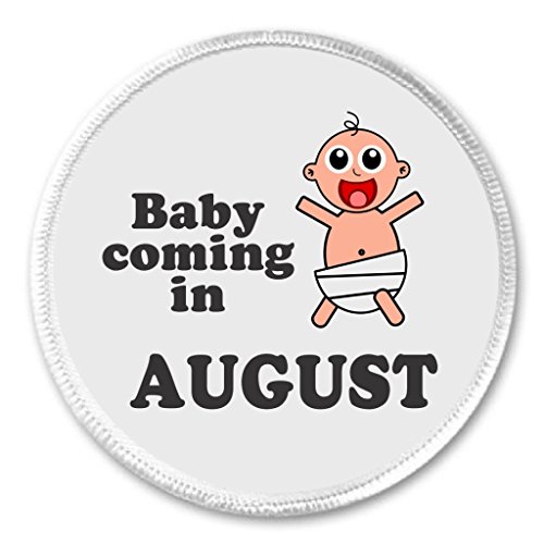 A&T Designs Baby Coming in August 3" Sew On Patch Pregnant Pregnancy Mom Dad